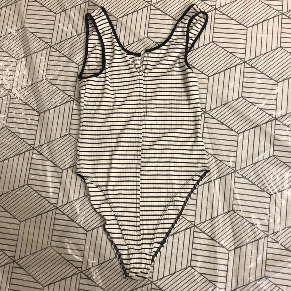 Black and white stripe body suit